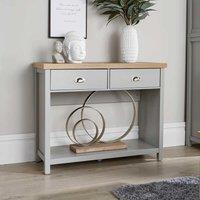 Home Source Console Table 2 Drawer Telephone Table 36mm Oak Top Hallway Storage in Grey