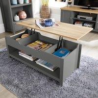 Home Source Coffee Table Lift Up Oak Top Home Reception Storage Shelf Avon in Dark Grey