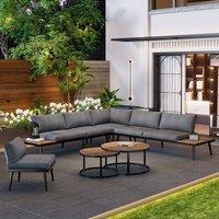 Matteo Grey Modular Outdoor Sofa Set with Acacia Wood Nesting Tables