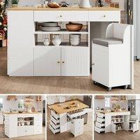 Matteo Adjustable White Kitchen Island with Bar Stools & Storage