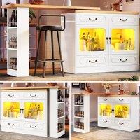 Matteo White Rotating Kitchen Island Bar Table with Smart LED & Storage