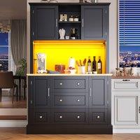 Matteo Tall Kitchen Cabinet - Black with LED Lighting & 5 Drawers