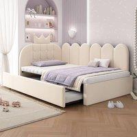 Matteo Crown Upholstered Daybed with Pull-Out Trundle Beige | Size: Single