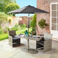 Coopers of Stortford Weatherproof PE Rattan Bistro Set with Table, Chairs & Parasol