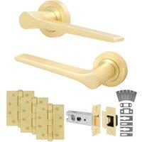 AFIT Brass Fire Door Handle Latch Set Satin Brass Internal + Latch Hinges in Gold | Size: 150mm x 150mm