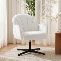 HOMCOM Modern Accent Chair, Shell Swivel Armchair, Velvet-Feel Fabric in Cream