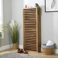 Home Source Luna Compact Shoe Storage Cabinet Rack Stand Cupboard 3 Slatted Doors in Brown