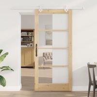 Berkfield Home Sliding Door with Hardware Set 93x202 cm Solid Wood Pine in Beige