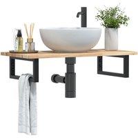Berkfield Home Basin Shelf Wall Mounted Steel & Solid Wood Acacia in Brown