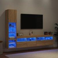Berkfield Home 4 Piece TV Wall Units with LED Sonoma Oak Engineered Wood in Brown
