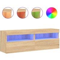 Berkfield Home TV Wall Cabinets with LED Lights 2 pcs Sonoma Oak 60x30x40 cm in Light Tan | Size: 60 x 30 x 40 cm