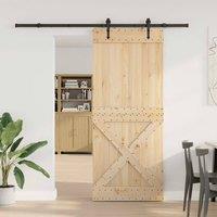 Berkfield Home Sliding Door with Hardware Set 95x210 cm Solid Wood Pine in Light Tan