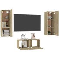 Berkfield Home Sturdy 3 Piece TV Cabinet Set Sonoma Oak Engineered Wood in Light Oak