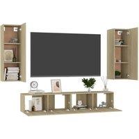 Berkfield Home Sturdy 4 Piece TV Cabinet Set Sonoma Oak Engineered Wood in Light Oak