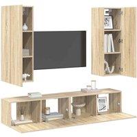 Berkfield Home Sturdy 4 Piece TV Cabinet Set Sonoma Oak Engineered Wood in Light Tan