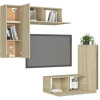 Berkfield Home Practical 4 Piece TV Cabinet Set Sonoma Oak Engineered Wood in Light Brown