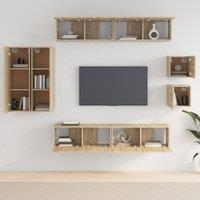 Berkfield Home Classic 8 Piece TV Cabinet Set Sonoma Oak Engineered Wood in Light Brown