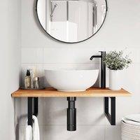 Berkfield Home Elegant Basin Shelf Wall Mounted Steel & Solid Wood Acacia in Brown