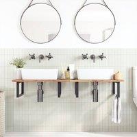 Berkfield Home Elegant Basin Shelf Wall Mounted Steel & Solid Wood Acacia in Brown