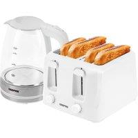 Geepas Kettle & Toaster Set Illuminating 1.7L Glass Kettle & 4 Slice Toaster in White