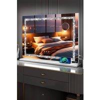 Fascinate Hollywood Vanity Makeup Mirror Crushed Diamond Strip LED Dimmable Xtra Large 80x60cm in White | Size: 80x60 cm