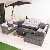 Direct Wicker Outdoor 7-Seater Corner Sofa Set with Gas Fire Pit Table, Storage box in Grey | Size: 1 Pack