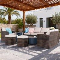 Direct Wicker Outdoor 8-Seater Corner Sofa Set with Gas Fire Pit Table, Storage box in Brown | Size: 1 Pack
