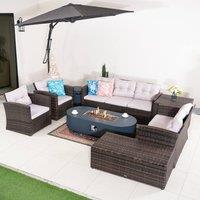 Direct Wicker Outdoor 7-Seater Corner Sofa Set with Gas Fire Pit Table, Storage box in Brown | Size: 1 Pack