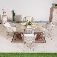 Direct Wicker Garden Iron Woven Round Dining Table Set with Four Chairs for Patio in Grey | Size: 4 Person
