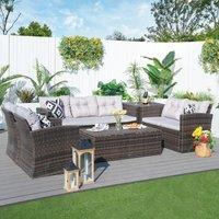 Direct Wicker 7-Seat Outdoor Rattan Furniture Garden Sofa Set with Storage Box in Brown | Size: 8 Pack