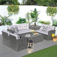 Direct Wicker 7-Seat Outdoor Rattan Furniture Garden Sofa Set with Storage Box in Grey | Size: 2 Pack