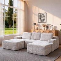 MIMO Modular Chaise Sofa Set with Storage, Square Ottoman, Corduroy Fabric in Grey | Size: 1 Pack