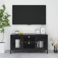 Berkfield Home TV Cabinet Black 105x35x52 cm Steel & Glass | Size: 105 x 35 x 52 cm