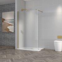 Bathroom Kingdom Milo Brushed Brass Fluted 8mm Wet Room Shower Glass Panel 800mm in Gold