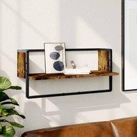 Berkfield Home Wall Shelf with Bar Smoked Oak 65x25x30 cm in Brown | Size: 65 x 25 x 30 cm