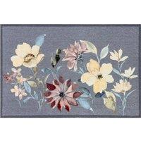 The Rug Shop UK Grey Yellow Brown Modern Floral Easy to Clean Mat | Size: 50 cm x 150 cm