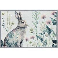 The Rug Shop UK Green Grey Modern Animal Nature Print Easy to Clean Mat in White | Size: 50 cm x 150 cm