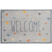 The Rug Shop UK Welcome Love Hearts Machine Washable AntiSlip Floor Mat in Grey | Size: Medium