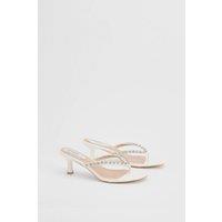 Oasis Women's Narla Faux Leather Diamente Detail Toe Post Heels in White | Size: 6