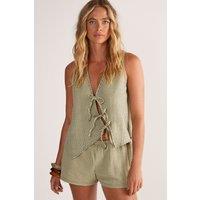 NastyGal Women's Textured Stripe Asymmetric Tie Front Vest Co-Ord in Sage | Size: 8
