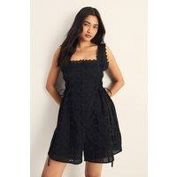 NastyGal Women's Broderie Button Through Mini Dress in Black | Size: 8