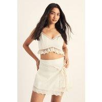 NastyGal Women's Cotton Lace Trim Wrap Mini Skirt in Cream | Size: 10