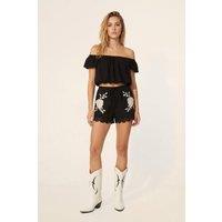 NastyGal Women's Cotton Embroidered Lace Trim Shorts in Black | Size: 6