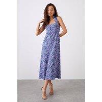 Dorothy Perkins Women's Petite Floral Button Front Tie Shoulder Jersey Midi Dress in Lilac | Size: 6