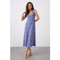 Dorothy Perkins Women's Petite Floral Button Front Tie Shoulder Jersey Midi Dress in Lilac | Size: 8