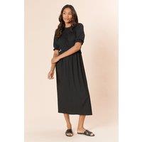 Dorothy Perkins Women's Puff Sleeve Shirred Bodice Peplum Midi Dress in Black | Size: 10