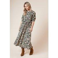 Dorothy Perkins Women's Petite Puff Sleeve Floral Shirred Bodice Peplum Midi Dress in Pink | Size: 8