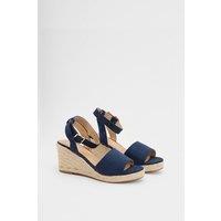 Dorothy Perkins Women's Wide Fit Rebekah Faux Suede Peep Toe Espadrille Wedge Sandals in Navy | Size: 8