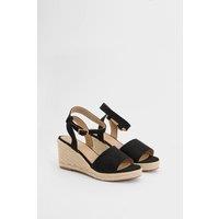 Dorothy Perkins Women's Wide Fit Rebekah Faux Suede Peep Toe Espadrille Wedge Sandals in Natural Black | Size: 6