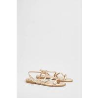 Dorothy Perkins Women's Silvie Faux Leather Strappy Flat Sandals in Gold | Size: 5
